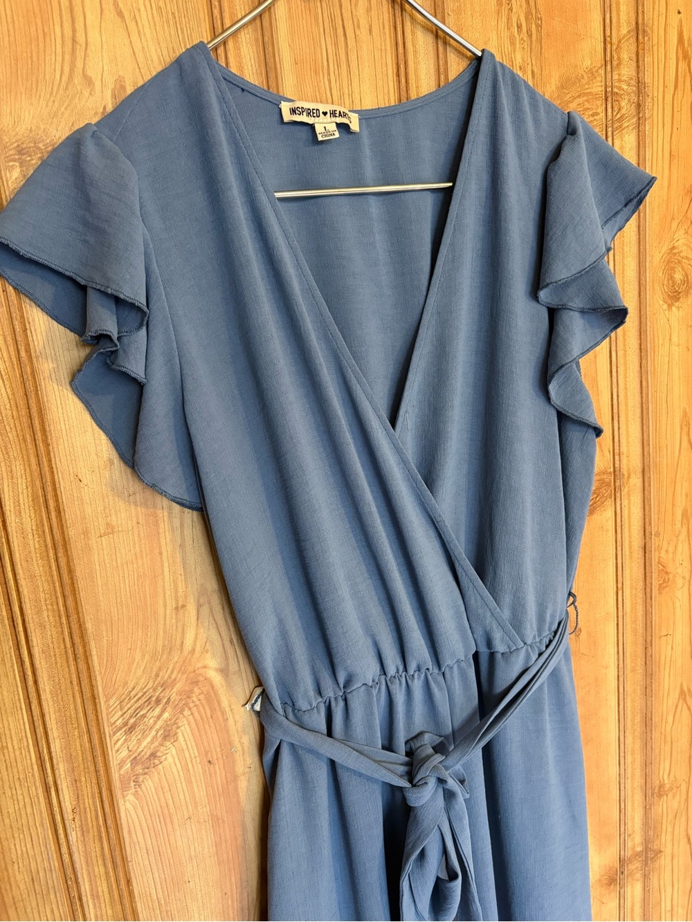 Inspired Hearts Dusty Blue Wrap Maxi Jumpsuit with Tie Waist size L - Picture 4 of 14